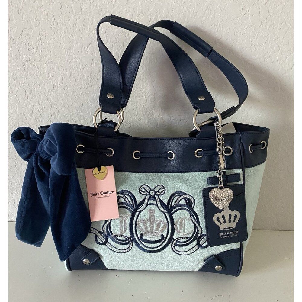 Juicy Couture Lovers Club Tote In Pastel‎ Turquoise Regal Blue Terry Cloth NEW
